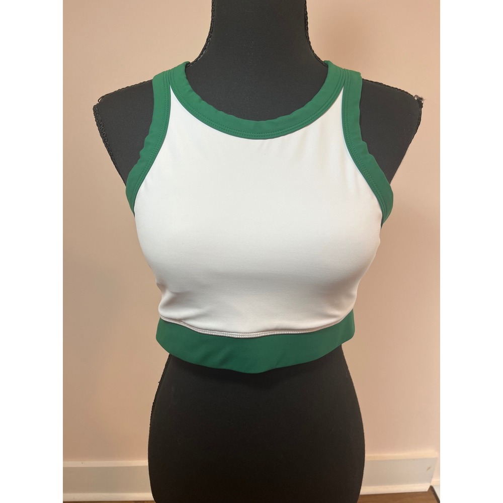 Wilo The Label Womens White Green Colorblock High Neck Crop Sports Bra Top L